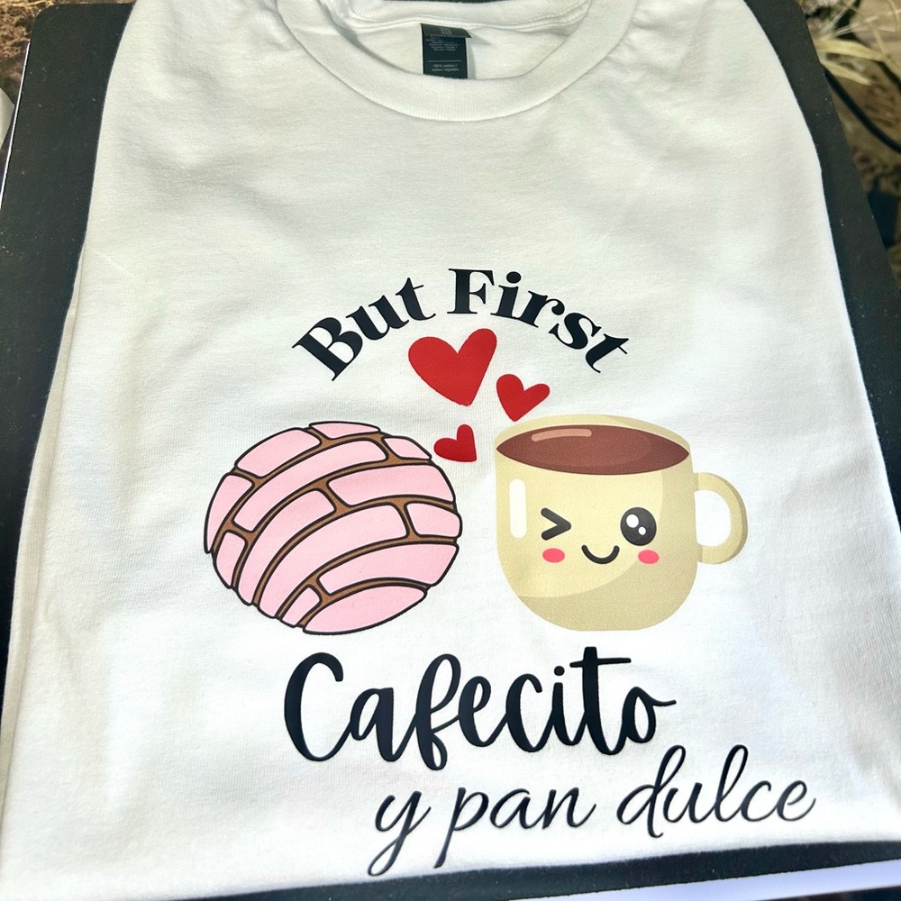 White Graphic Tee with Cafecito Design